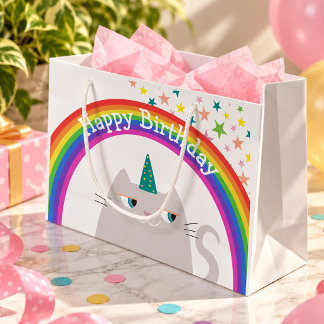 Unicorn Cat Rainbow Girls Birthday Large Gift Bag