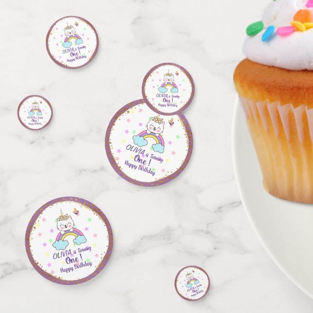 Unicorn Cat Rainbow Golden Purple 1st Birthday  Confetti (Creator Uploaded)