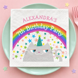 Unicorn Cat Rainbow Kids Birthday Napkin