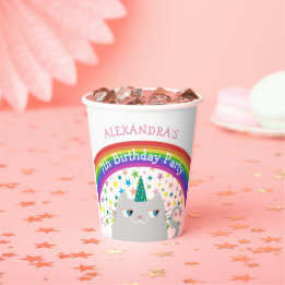 Unicorn Cat Rainbow Kids Birthday Paper Cups