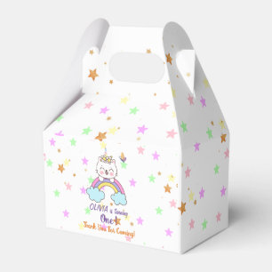 Unicorn Cat Rainbow Pastel Stars 1st Birthday Favour Box