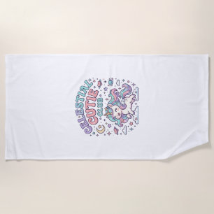 Unicorn Celestial Cutie Club Retro Style Product G Beach Towel