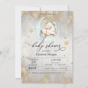 Unicorn Celestial Moon Stars Baby Shower  Invitation