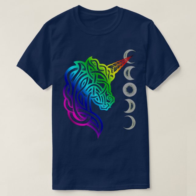 Unicorn Celtic Knot Dotwork Rainbow Design T-Shirt (Design Front)
