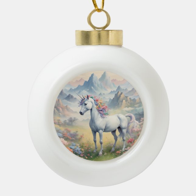 Unicorn Ceramic Ball Christmas Ornament (Front)