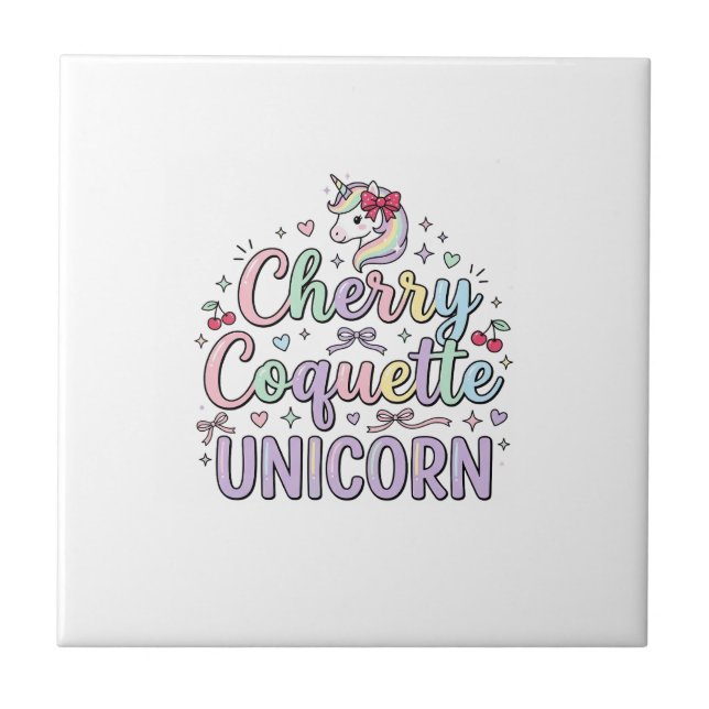 Unicorn Cherry Coquette Unicorn Original Zazzle De Tile (Front)