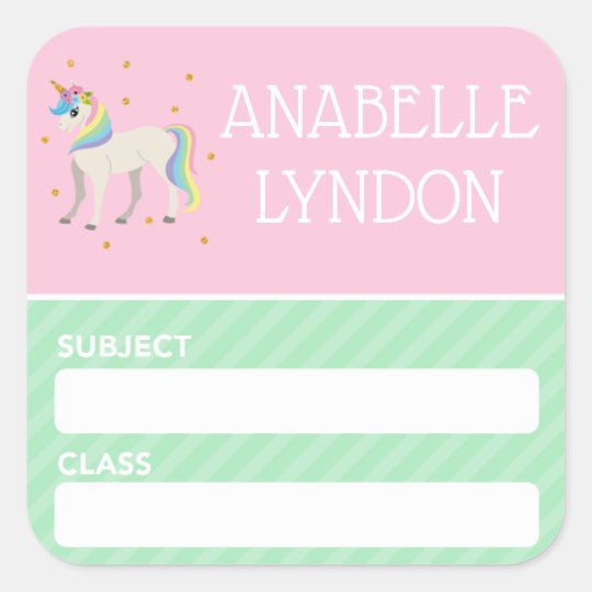 unicorn child school name label editable colour zazzlecouk