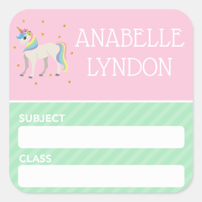 Unicorn Child School Name Label | Editable Colour (Front)