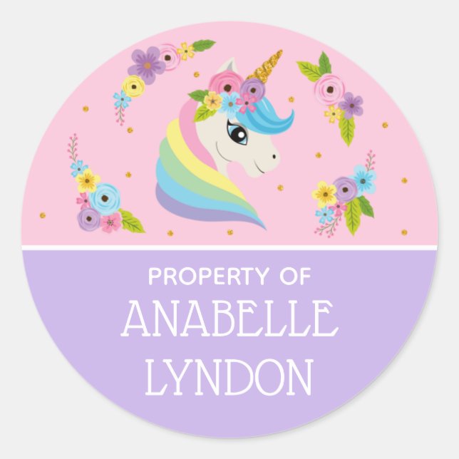 Unicorn Child School Name Labels | Editable Colour (Front)