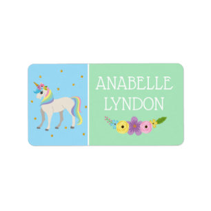 Unicorn Child School Name Labels   Editable Colour