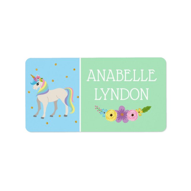 Unicorn Child School Name Labels | Editable Colour (Front)