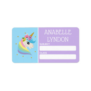 Unicorn Child School Name Labels Editable Colour