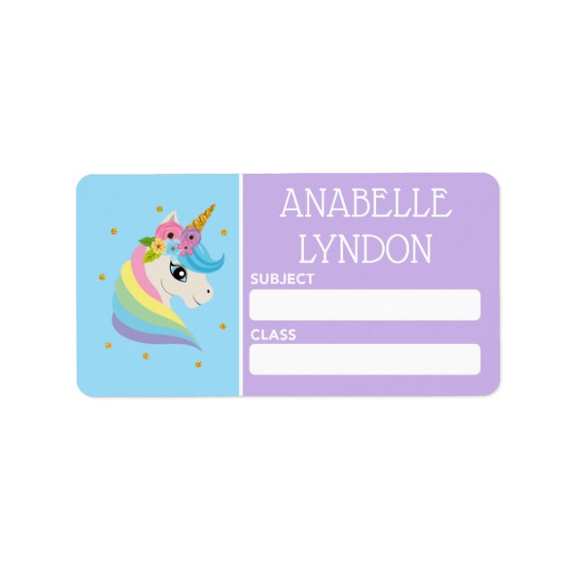 Unicorn Child School Name Labels | Editable Colour (Front)