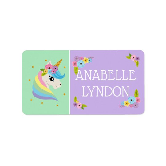 unicorn child school name labels editable colour zazzlecouk