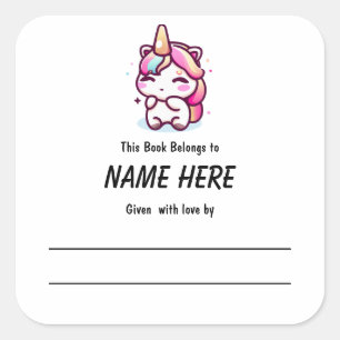 Unicorn Children's Bookplate With Message Square Sticker