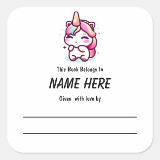 Unicorn Children's Bookplate With Message Square Sticker