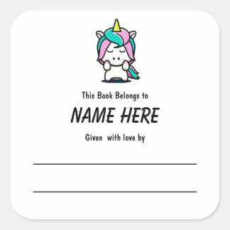 Unicorn Children's Bookplate With Message Square Sticker