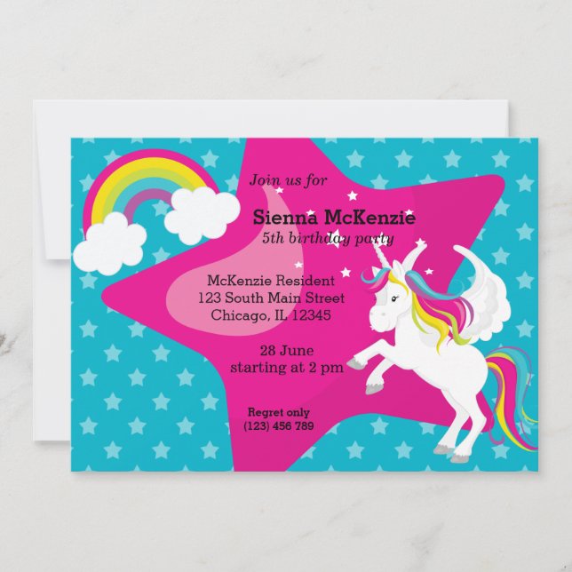 Unicorn * CHOOSE your background colour Invitation (Front)