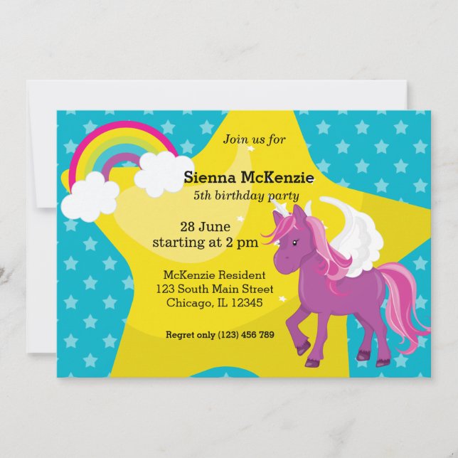 Unicorn * CHOOSE your background colour Invitation (Front)