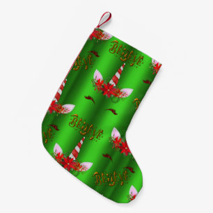 Unicorn Christmas Believe Green Small Christmas Stocking
