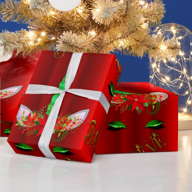 Unicorn Christmas Believe Red Wrapping Paper (Holidays)