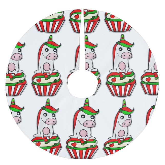 unicorn christmas cupcake brushed polyester tree skirt (Front)