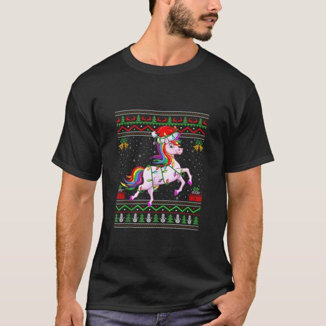 Unicorn Christmas Lights Santa Ugly Sweater Xmas T (Front)