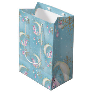 Unicorn Christmas Moon Medium Gift Bag