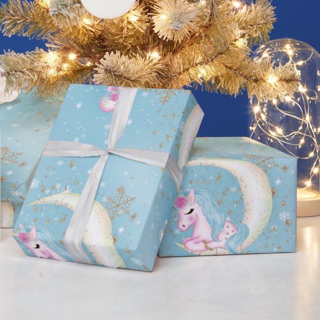 Unicorn Christmas Moon Wrapping Paper (Holidays)