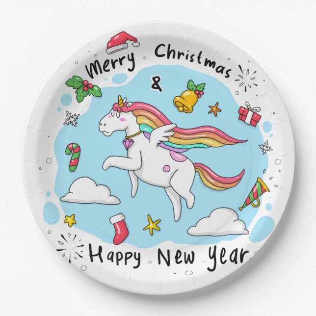 Unicorn Christmas Paper Plate (Front)
