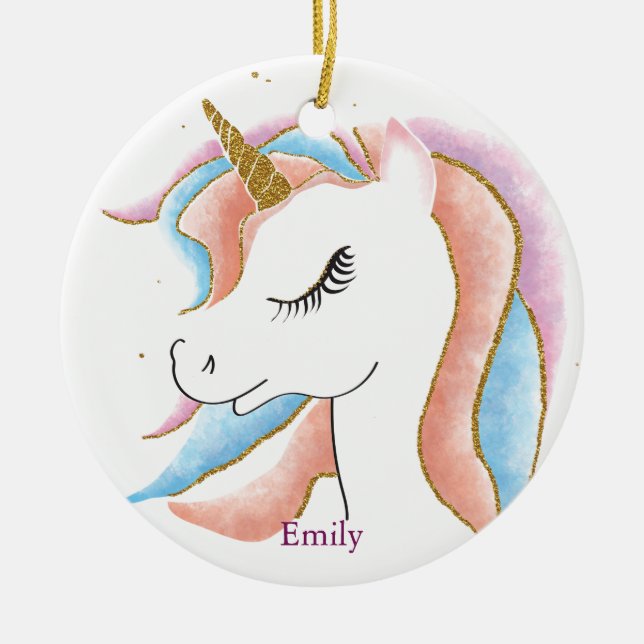 Unicorn Christmas Personalised  Ceramic Tree Decoration (Front)