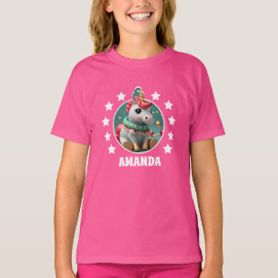 Unicorn Christmas Personalised Kids Pink T-Shirt
