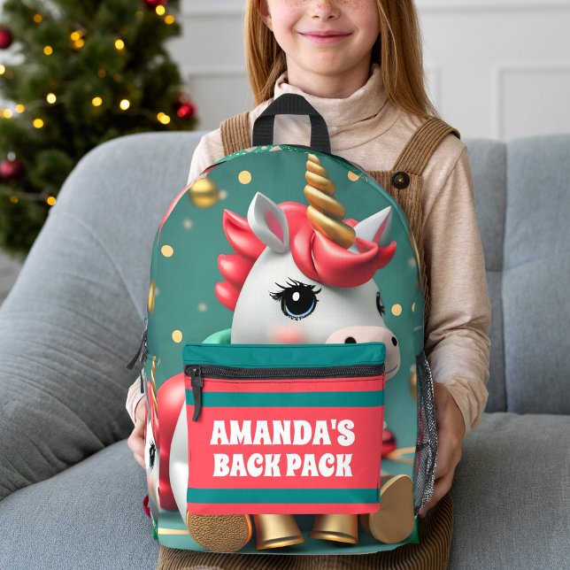 Unicorn Christmas Personalised Kids Printed Backpack (Creator Uploaded)