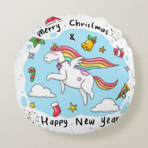 Unicorn Christmas Round Cushion
