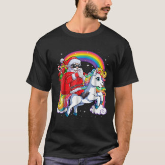 Unicorn Christmas Shirt Girls Santa Kids Women Gif