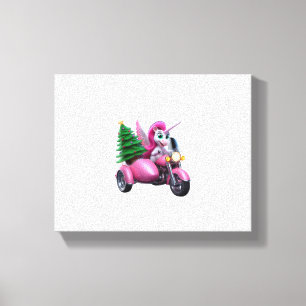 Unicorn Christmas Tree Riding Motorcycle Women Kid Canvas Print