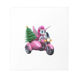 Unicorn Christmas Tree Riding Motorcycle Women Kid Notepad