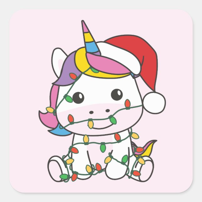 Unicorn Christmas Winter Animals Holiday Unicorns Square Sticker (Front)