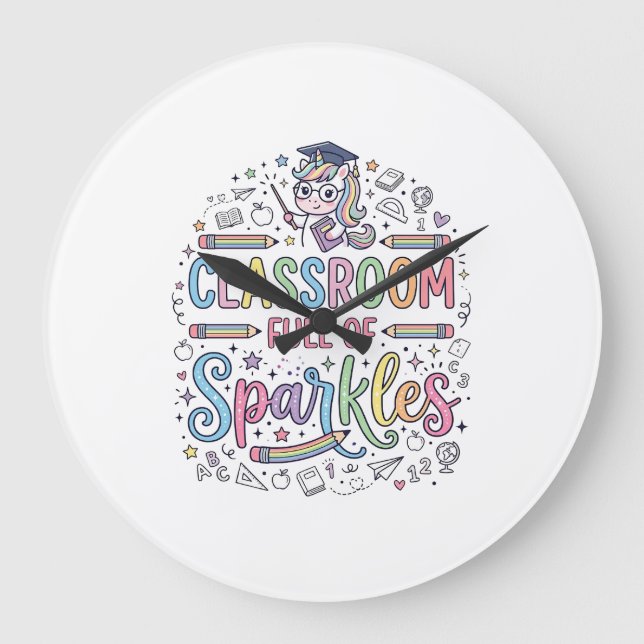 Unicorn Classroom Full of Sparkles Original Merch  Large Clock (Front)
