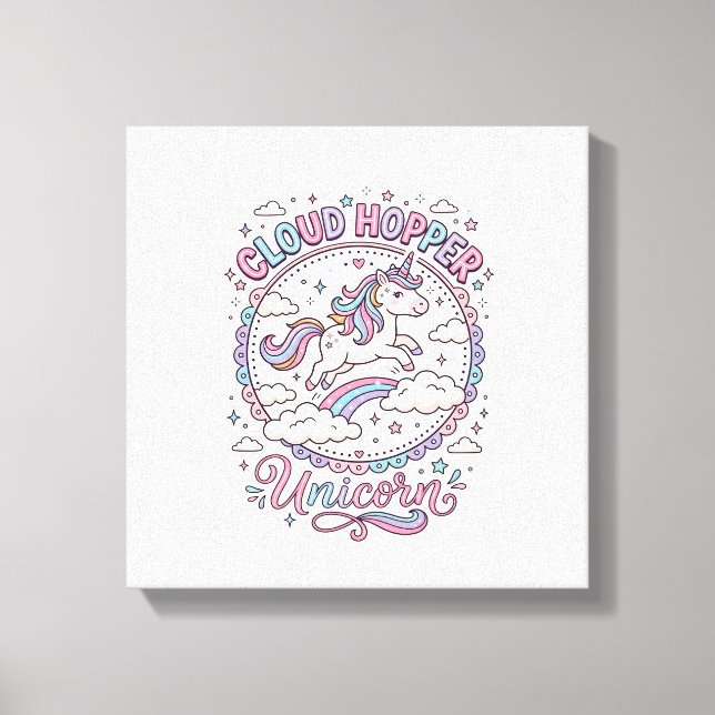 Unicorn Cloud Hopper Unicorn Playful Cute Gift Des Canvas Print (Front)