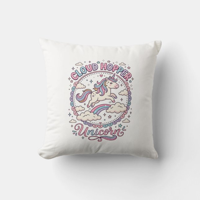 Unicorn Cloud Hopper Unicorn Playful Cute Gift Des Cushion (Front)