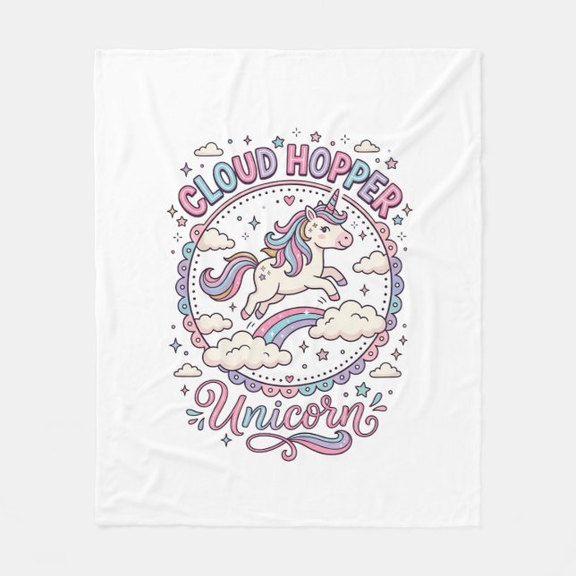 Unicorn Cloud Hopper Unicorn Playful Cute Gift Des Fleece Blanket (Front)