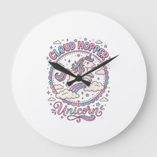 Unicorn Cloud Hopper Unicorn Playful Cute Gift Des Large Clock