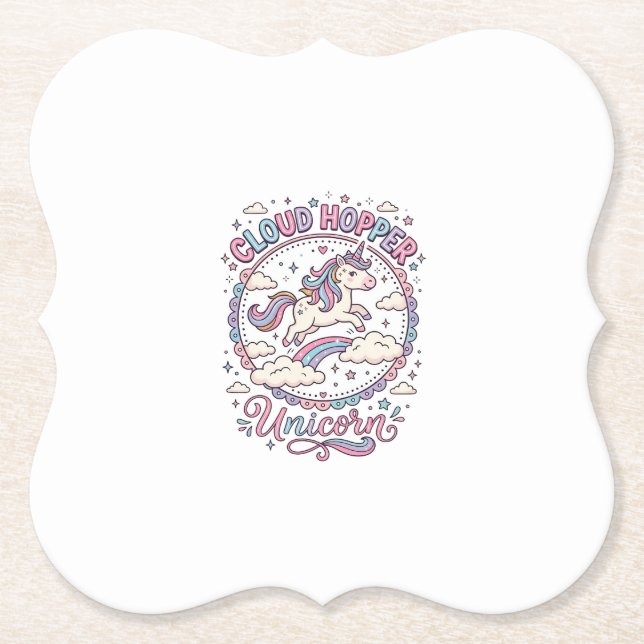 Unicorn Cloud Hopper Unicorn Playful Cute Gift Des Paper Coaster (Front)