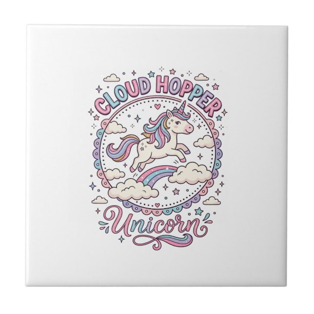 Unicorn Cloud Hopper Unicorn Playful Cute Gift Des Tile (Front)