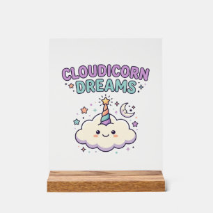 Unicorn Cloudicorn Dreams Trendy Graphic Tee Desig Acrylic Sign
