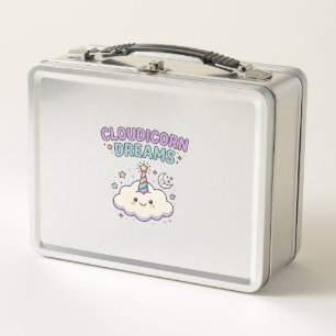 Unicorn Cloudicorn Dreams Trendy Graphic Tee Desig Metal Lunch Box