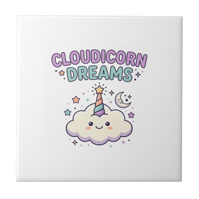 Unicorn Cloudicorn Dreams Trendy Graphic Tee Desig Tile (Front)