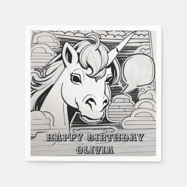 unicorn coloring in party paper  napkin (Front)