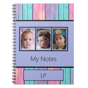 Unicorn colors 3 photo initials purple notebook